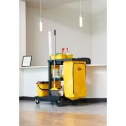 Rubbermaid 32 Gallon Janitor Cart W/vinyl Bag (Yellow) -Rubbermaid 127168 LifestyleImage Lg
