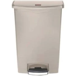 Rubbermaid Commercial Slim Jim Step-On 24 Gal Beige Plastic Front Step Trash Can