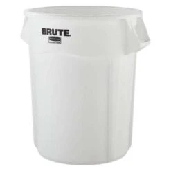 Rubbermaid Trash Can: Round, White, 55 Gal Capacity, 26 1/2 In Wd/Dia, 33 In Ht