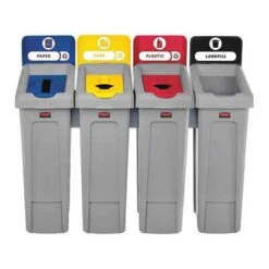 Rubbermaid Recycling Station: Rectangular, Flat With Top Opening Top, Gray