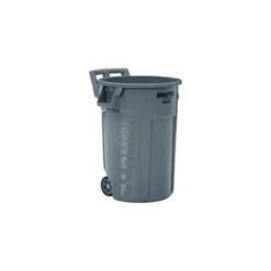 Rubbermaid Vented Trash Can, 44 Gal, Wheeled, Round, Plastic, Gray