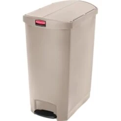 Rubbermaid Slim Jim 24 Gallon End Step-On Trash Can W/ Plastic Liner (Beige)