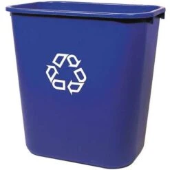 Rubbermaid 7 Gal. Rectangular Recycling Wastebasket, Plastic, Blue