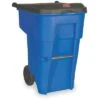 Rubbermaid BRUTE 95 Gal. Rectangular Flat Top Roll Out Trash Can, 45-13/32"H, Blue