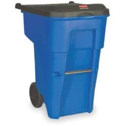 Rubbermaid BRUTE 95 Gal. Rectangular Flat Top Roll Out Trash Can, 45-13/32"H, Blue