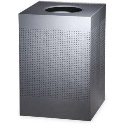 Rubbermaid SILHOUETTE 40 Gal. Square Open Top Decorative Fire-Resistant Trash Can, 31-1/2"H, Silver