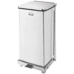 Rubbermaid Defender 12 Gal. Square Flat Top Decorative Wastebasket, 23"H, Silver