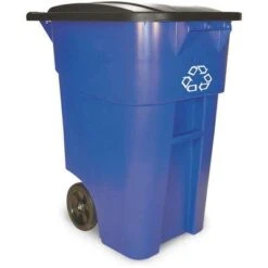 Rubbermaid 50 Gal. Rectangular Recycling Rollout Trash Can, Plastic, Blue