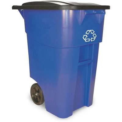 Rubbermaid 50 Gal. Rectangular Recycling Rollout Trash Can, Plastic, Blue 3 Rubbermaid 50 Gal. Rectangular Recycling Rollout Trash Can, Plastic, Blue