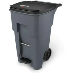 Rubbermaid BRUTE 65 Gal. Rectangular Flat Top Roll Out Trash Can, 44-3/4"H, Gray