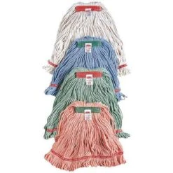 Rubbermaid Wet Mop: Cotton, 18 Oz. Dry Wt, 1 In Headband Size, White, Launderable