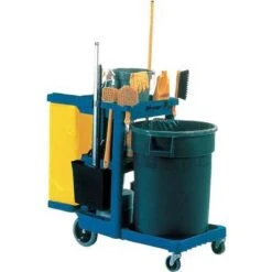 Rubbermaid Blue, Janitor Cart, Overall Length 46", Overall Width 21-3/4", Overall Height 38-3/8"