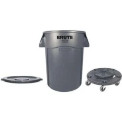 Rubbermaid Trash Can: BRUTE, Round, 44 Gal Capacity, 31 1/2 In H, Gray