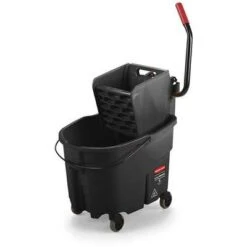 Rubbermaid Mop Bucket And Wringer: 8 3/4 Gal Capacity, Black, Side Press