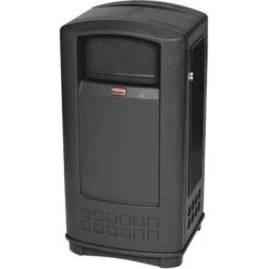 Rubbermaid Plaza 35 Gal. Rectangular Dome Top Utility Trash Can, 41-1/16"H, Black