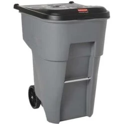 Rubbermaid BRUTE 95 Gal. Rectangular Flat Top Roll Out Trash Can, 45-13/32"H, Gray