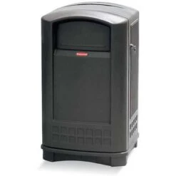 Rubbermaid Plaza 50 Gal. Square Dome Top Utility Trash Can, 42-1/8"H, Black