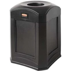 Rubbermaid Landmark Series 35 Gal. Square Funnel Top Decorative Trash Can, 31"H, Black