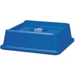 Rubbermaid Untouchable Series Bottle And Can Recycling Top, Square, Dome, 35 Gal., Blue