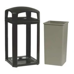 Rubbermaid Landmark Series 50 Gal. Square Canopy Top Decorative Trash Can, 46-1/2"H, Black