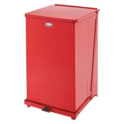 Rubbermaid Step Can: Defender, Metal, Red, 25 Gal Capacity, 21 In Wd/Dia