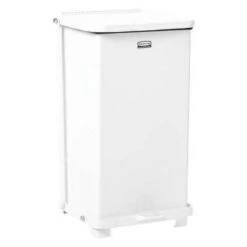 Rubbermaid Step Can, 12 Gal, Stationary, Square, Metal, White