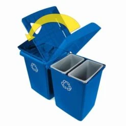 Rubbermaid (4) 23 Gal Rectangular Recycling Station, Plastic, Blue -Rubbermaid PI Asset 1495397