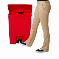 Rubbermaid Step Can, 18 Gal, Stationary, Rectangular, Plastic, Red -Rubbermaid PI Asset 1773288