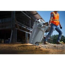 Rubbermaid Vented Trash Can, 44 Gal, Wheeled, Round, Plastic, Gray -Rubbermaid PI Asset 1989180