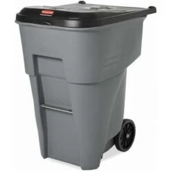 Rubbermaid BRUTE 95 Gal. Rectangular Flat Top Roll Out Trash Can, 45-13/32"H, Gray -Rubbermaid PI Asset 927432