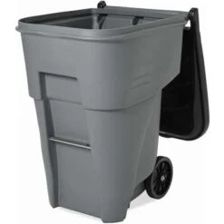 Rubbermaid BRUTE 95 Gal. Rectangular Flat Top Roll Out Trash Can, 45-13/32"H, Gray -Rubbermaid PI Asset 927434