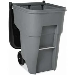 Rubbermaid BRUTE 95 Gal. Rectangular Flat Top Roll Out Trash Can, 45-13/32"H, Gray -Rubbermaid PI Asset 927435