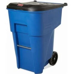 Rubbermaid BRUTE 95 Gal. Rectangular Flat Top Roll Out Trash Can, 45-13/32"H, Blue -Rubbermaid PI Asset 927438