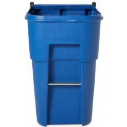 Rubbermaid BRUTE 95 Gal. Rectangular Flat Top Roll Out Trash Can, 45-13/32"H, Blue -Rubbermaid PI Asset 927439