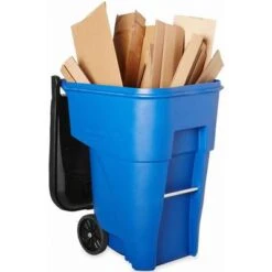 Rubbermaid BRUTE 95 Gal. Rectangular Flat Top Roll Out Trash Can, 45-13/32"H, Blue -Rubbermaid PI Asset 927442