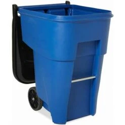 Rubbermaid BRUTE 95 Gal. Rectangular Flat Top Roll Out Trash Can, 45-13/32"H, Blue -Rubbermaid PI Asset 927443