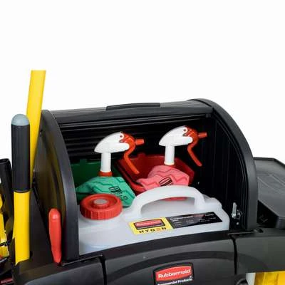 Rubbermaid Black Microfiber Janitor Cart, 48-1/4"L X 22"W X 53-1/2"H, Number Of Shelves: 1 7 Rubbermaid Black Microfiber Janitor Cart, 48-1/4"L X 22"W X 53-1/2"H, Number Of Shelves: 1 - Image 5