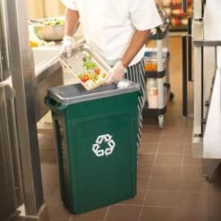 Rubbermaid 23 Gal. Rectangular Recycling Can, Plastic, Green -Rubbermaid PI Asset 930217