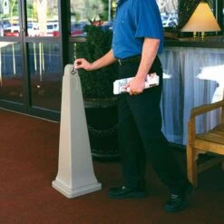 Rubbermaid 1 Gal. Cigarette Receptacle, 39-1/2" Height, 12-1/4" Base Dia., Plastic, Tan -Rubbermaid PI Asset 949525