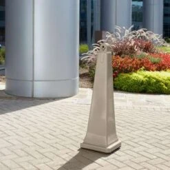 Rubbermaid 1 Gal. Cigarette Receptacle, 39-1/2" Height, 12-1/4" Base Dia., Plastic, Tan -Rubbermaid PI Asset 949526