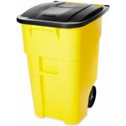 Rubbermaid BRUTE 50 Gal. Rectangular Flat Top Roll Out Trash Can, 36-1/2"H, Yellow -Rubbermaid PI Asset 966322