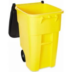 Rubbermaid BRUTE 50 Gal. Rectangular Flat Top Roll Out Trash Can, 36-1/2"H, Yellow -Rubbermaid PI Asset 966324