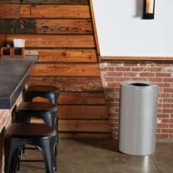 Rubbermaid Crowne 21 Gal. Round Open Top Decorative Trash Can, 32"H, Silver -Rubbermaid PI Asset 968187