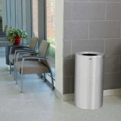 Rubbermaid Crowne 21 Gal. Round Open Top Decorative Trash Can, 32"H, Silver -Rubbermaid PI Asset 968188