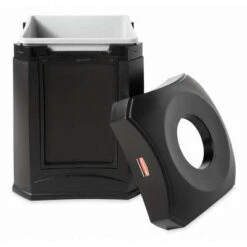 Rubbermaid Landmark Series 35 Gal. Square Funnel Top Decorative Trash Can, 31"H, Black -Rubbermaid PI Asset 969500