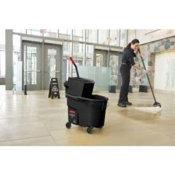 Rubbermaid Mop Bucket And Wringer: 8 3/4 Gal Capacity, Black, Side Press -Rubbermaid PI Asset 980123